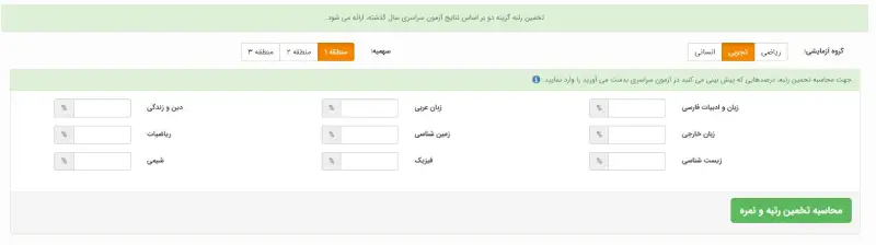 محاسبه تخمین رتبه و نمره گزینه دو