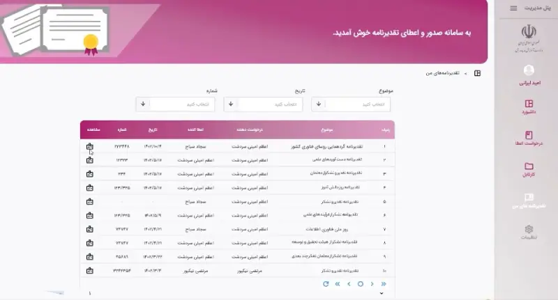 مشاهده تقدیر نامه های من در سامانه مای مدیو